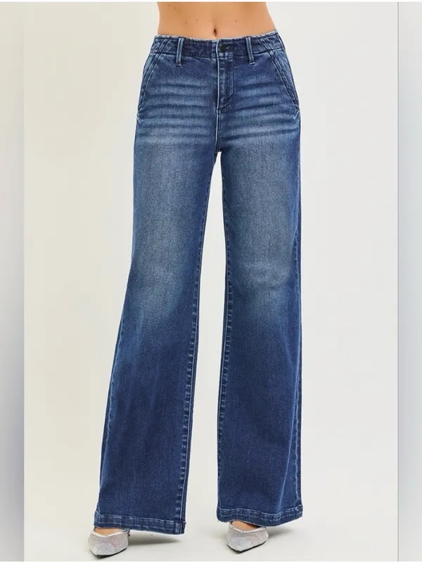 Risen Slant Pocket Wide Leg Jeans Blue Size 26 - Image 2