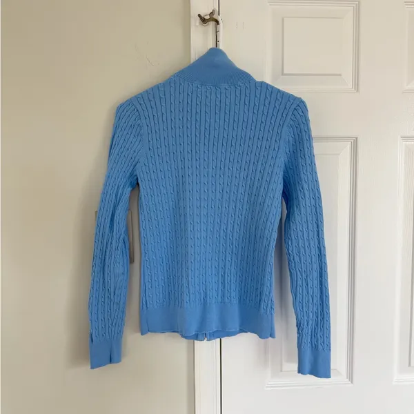 Lauren Ralph Lauren Active Women’s Light Blue Cable-Knit Full Zip Sweater M - Image 9