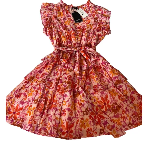Anthropologie Fate Pink Floral Flowy Tiered Ruffle Peasant Mini Dress Small NWT - Image 12