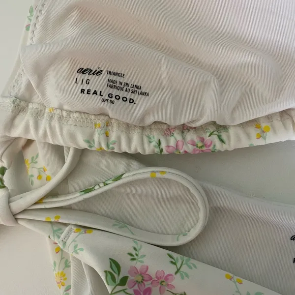 Aerie White Floral 2-Piece Swimsuit - Adjustable Tie-Side String Bikini - Image 4