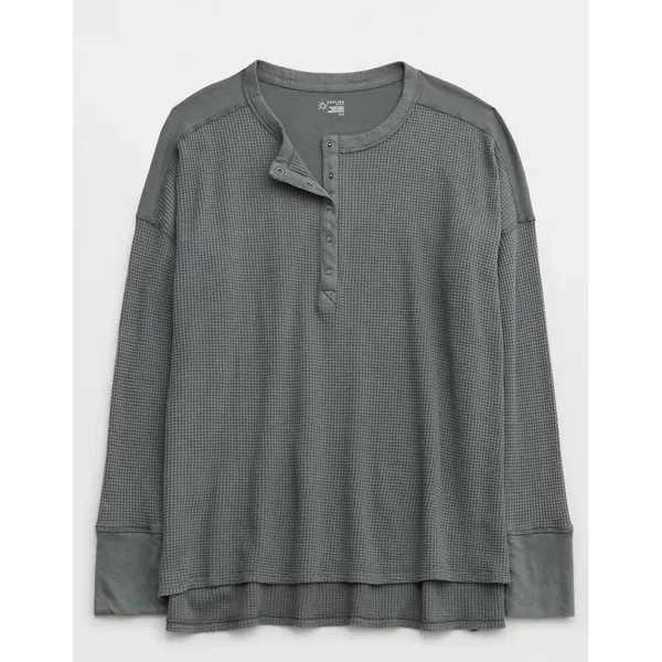 OFFLINE by Aerie Waffle Henley Women XL Gray Excellent Thumbhole 2162-1396 - Image 2