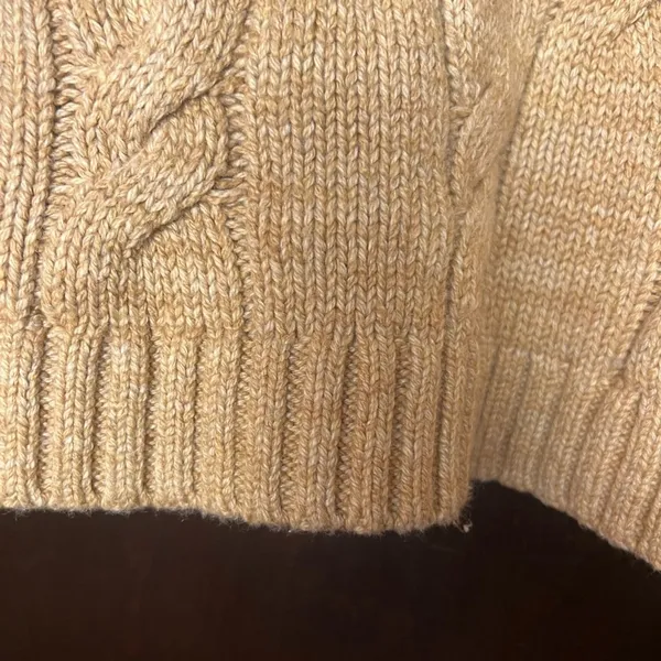Lands' End Tan Cowl Neck Cable Knit Sweater Academia Fishetman Coast Grandpa - Image 6