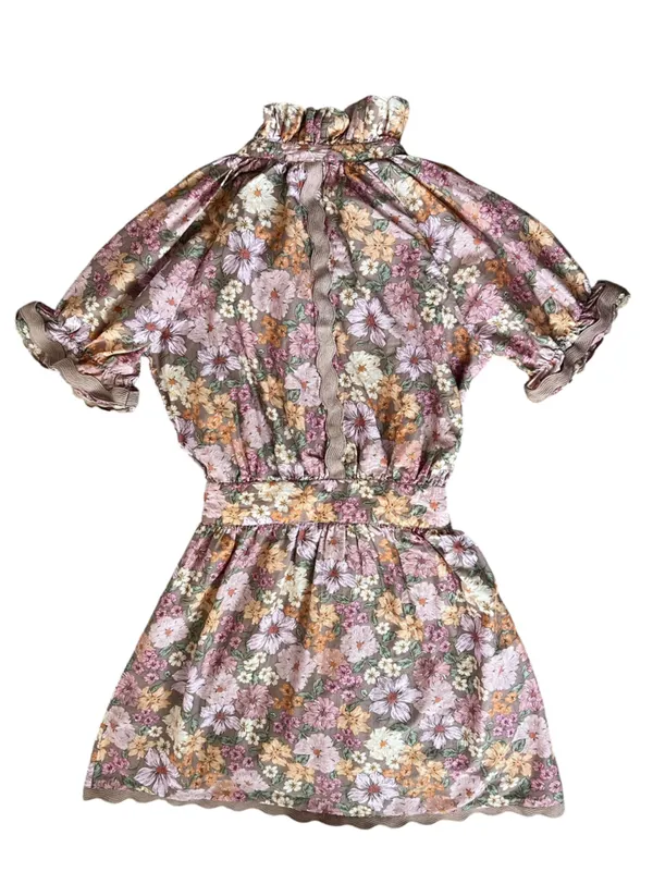 Anthropologie Sundays Evelyn Short Sleeve Dusk Floral Brown Mini Shirt Dress - Image 6