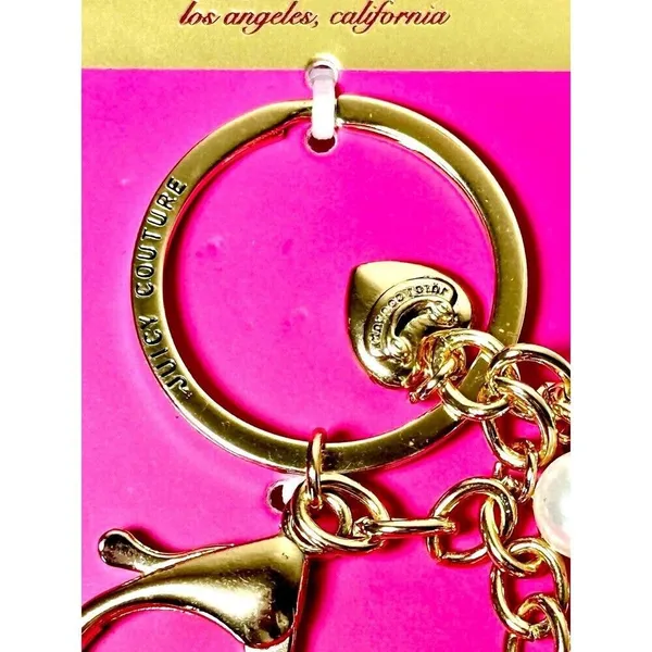 Juicy Couture Gold Bow Keychain Heart Charm Pink Faux Pearl Bag Clip NWT Y2K - Image 5