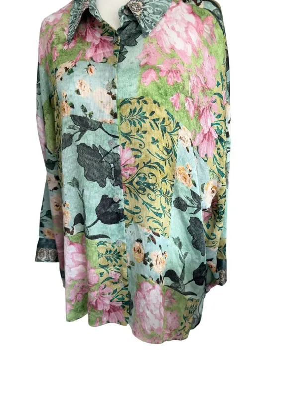 ZARA Floral Button Down Shirt Size XL Womens - Image 3