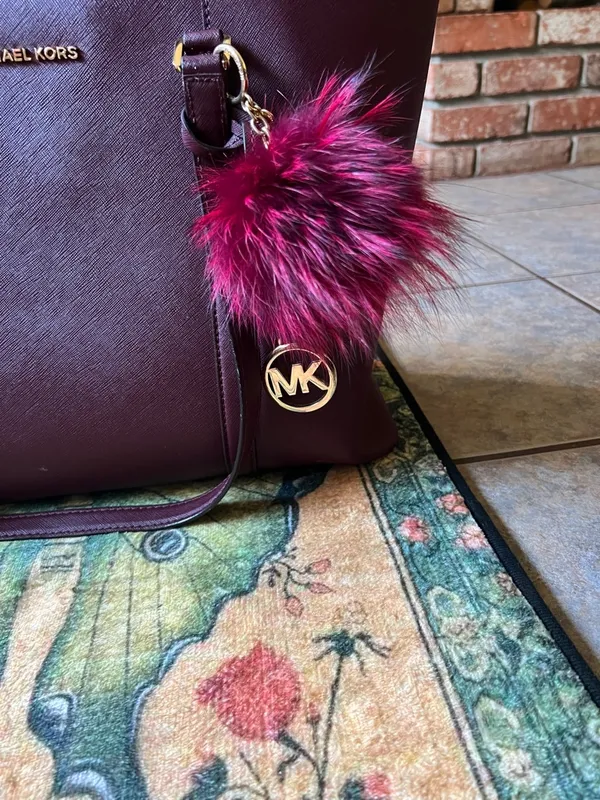 Michael Kors Plum Saffiano Tote with Magenta Pom Charm - Image 15