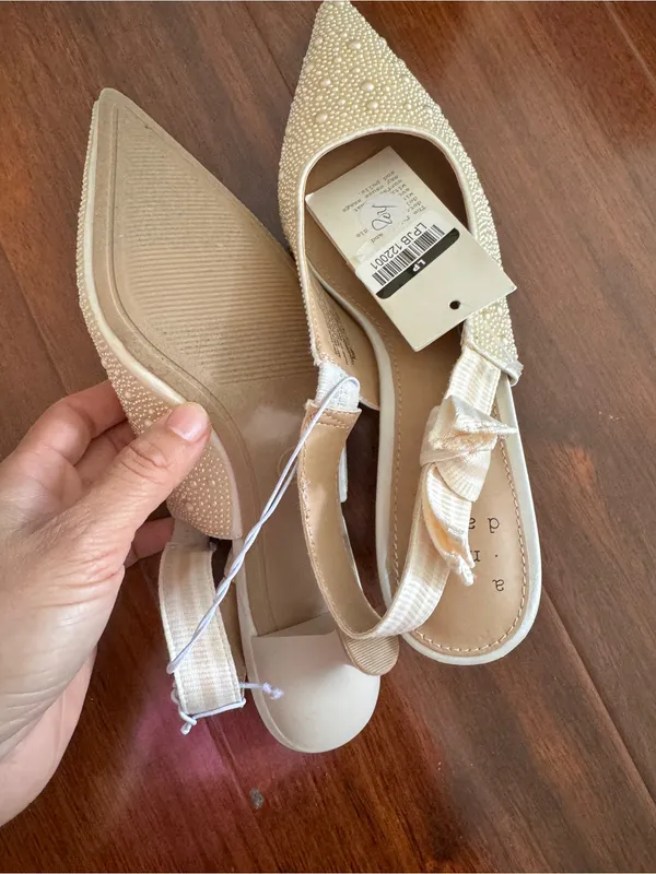 a new day Cream Pearl Embellished Pointed Slingback Mules - Image 3