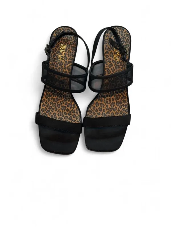 Prima Black Mesh Block Heel Sandals Leopard Print Footbed Size 7M Y2K - Image 2