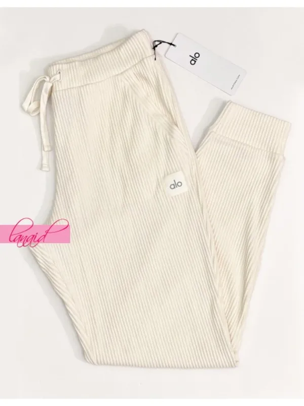 Alo Muse Sweatpants Ivory Cream Beige Stretchy High-Rise Waist Sweats Joggers L - Image 9