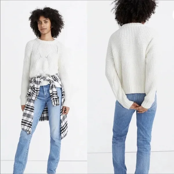 Madewell Everett Rib Play Ribbed Cable Knit Sweater Pullover Blouse Plus 2X v6x - Image 2
