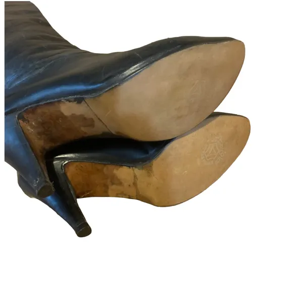 Vintage 1980'S Anne Klein Black Leather Heeled Calf High Boots (6) - Image 9