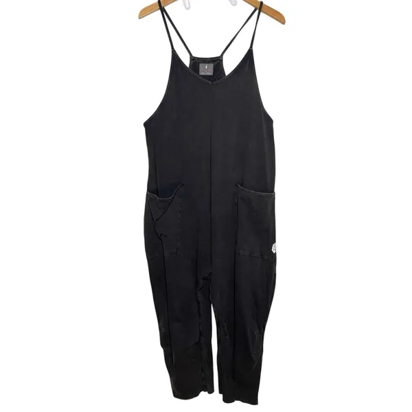 FREE PEOPLE MOVEMENT Hot Shot Jumpsuit Acid Washed Black Medium - Image 3