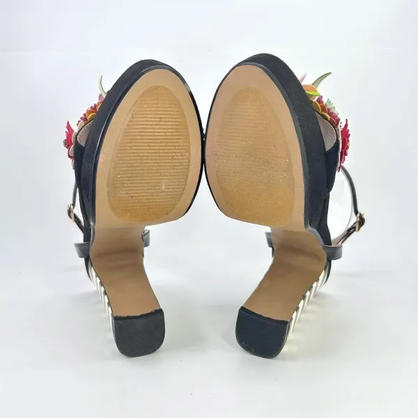 Betsey Johnson Carra Platform Heels Size 9 Black Floral Striped Cocktail Sandals - Image 10