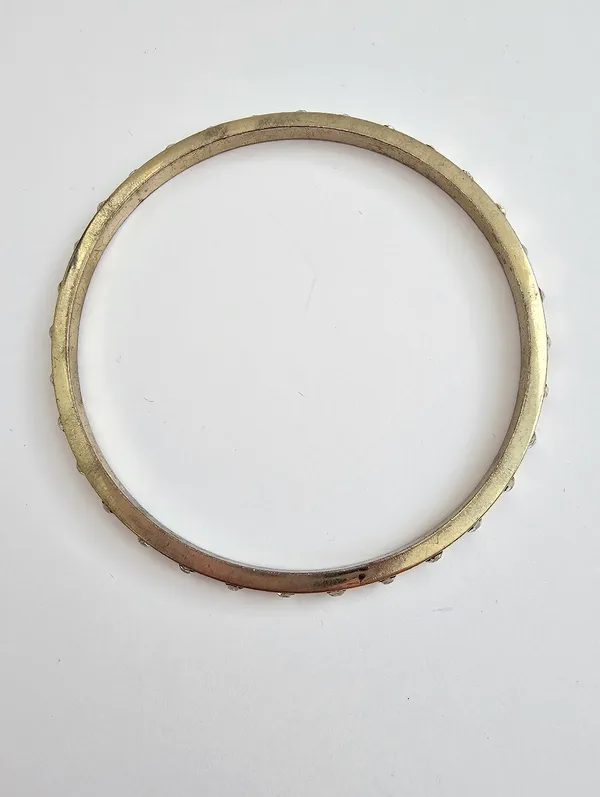 Vintage Gold Plated Rhinestone Bangle, Clear Crystal Eternity Bracelet Stackable - Image 3