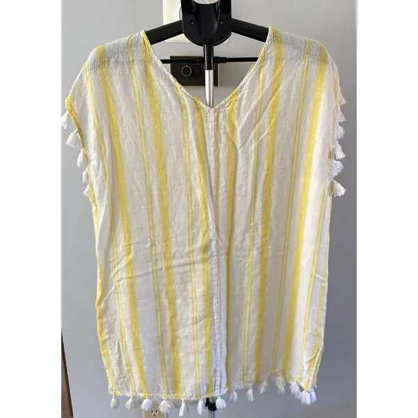 C&C California Women's Yellow‎ White Stripped Cotton CoverUp Size Large - Image 4