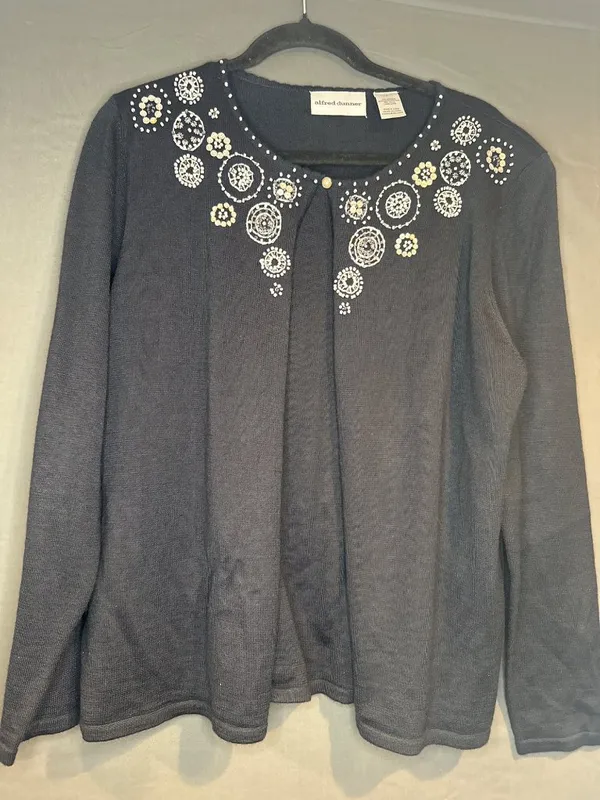 Women L Alfred Dunner 2pc Wool Cardigan Cotton Paisley Top Western Boho Set - Image 8