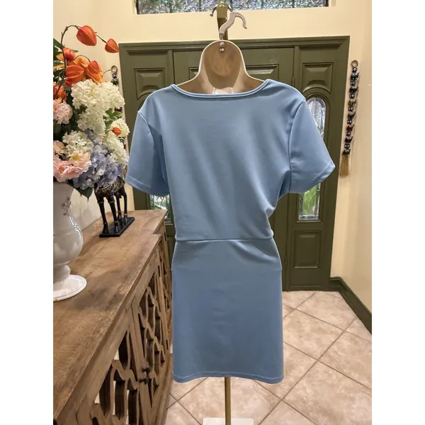 Whisper Light Blue Mini Dress with Square Neckline and Short Sleeves – Size XXL - Image 3