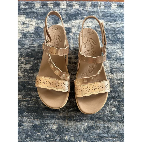 Skechers Cali Luxe Foam Sandals Women’s Size 9 Wedge Rose Gold Resort Pool NEW - Image 2