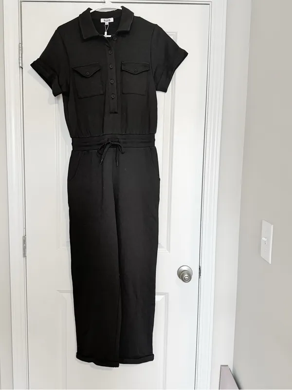 NWT Revolve 525 Distressed Wash Black Cotton Utility Jumpsuit Size Small - Image 4
