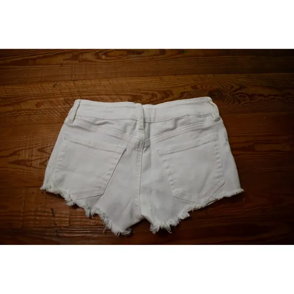 Bullhead Denim Co. White Distressed Low Rise Denim Shorts, Size 22 - Image 2