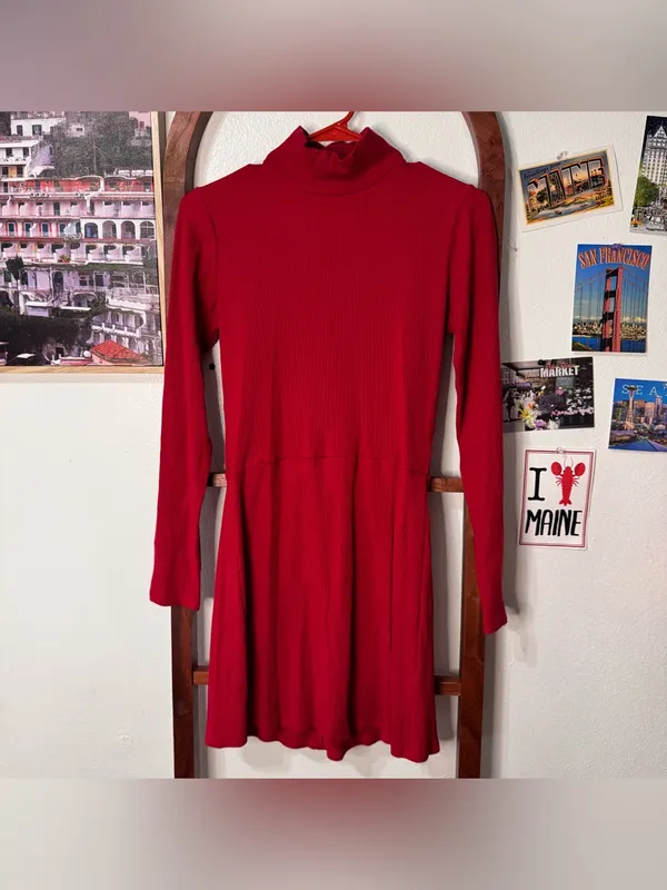Reformation Maya Cherry Red Ribbed Turtleneck Mini Dress Long Sleeve Sammi - Image 4