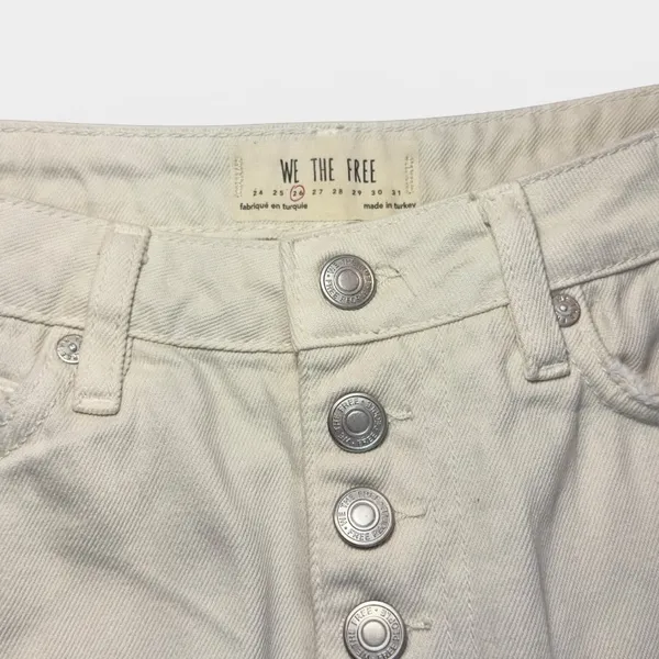 We The Free Free People White Ivory Cream Buttoned Denim Mini Skirt US 26 - Image 5