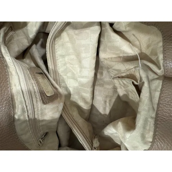 Furla Tan Pebbled Leather Chain Lock Drawstring Satchel Shoulder‎ Bag Y2K Boho - Image 6