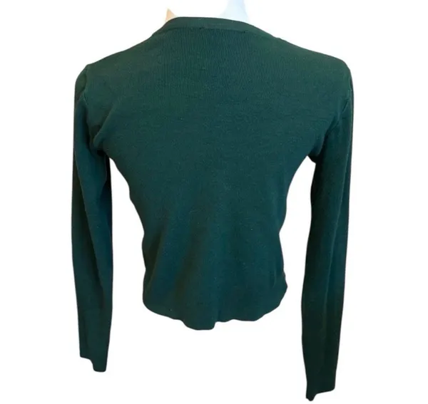 Brandy Melville Hunter Green Cardigan Sweater Vneck S M Preppy Classic Cropped - Image 4
