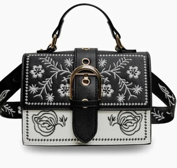 think olives Western Floral Embroidered B&W bag - Image 3