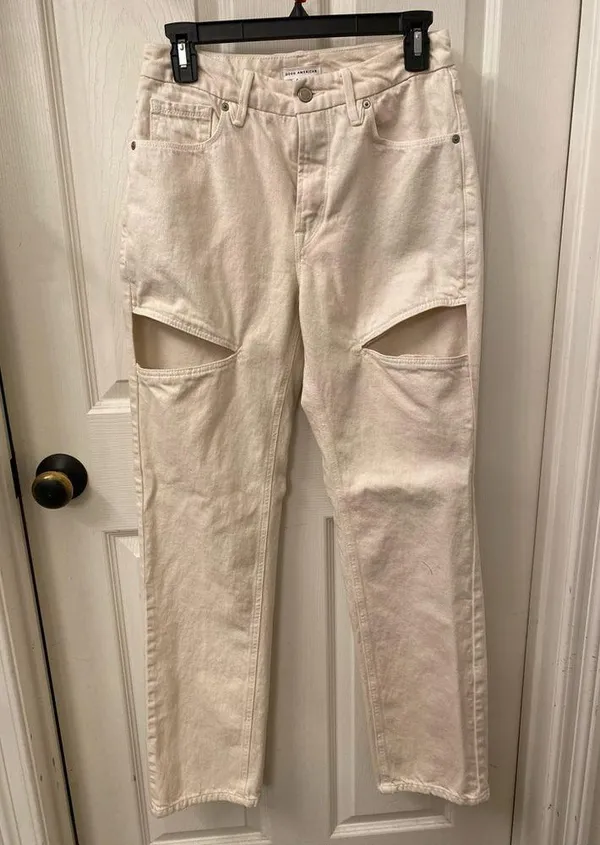 Good American Cream Cut-Out Jeans size 4 - Image 5