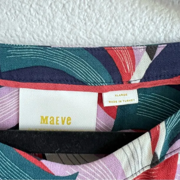 Maeve Anthropologie‎ Cheyenne Blouse Peplum Geometric Brick Navy - Image 7