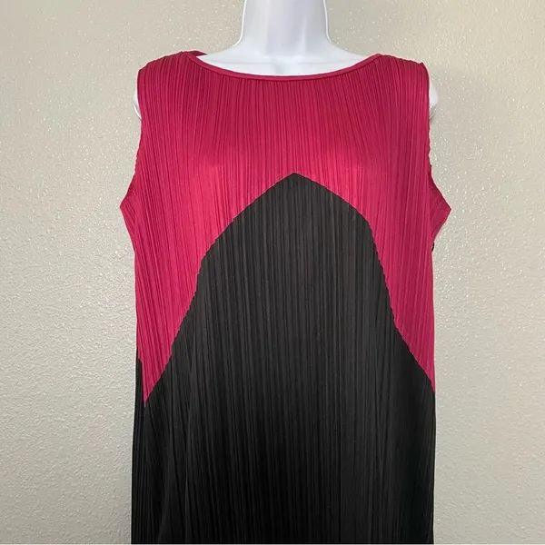 Vintage 20s Style Art Deco Artsy Pink Black Colorblock‎ Pleated Midi Dress 13/14 - Image 2