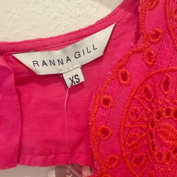 ANTHROPOLOGIE‎ NWT RANNA GIL Tomine Eyelet Midi Dress in Hot Pink size XS - Image 6