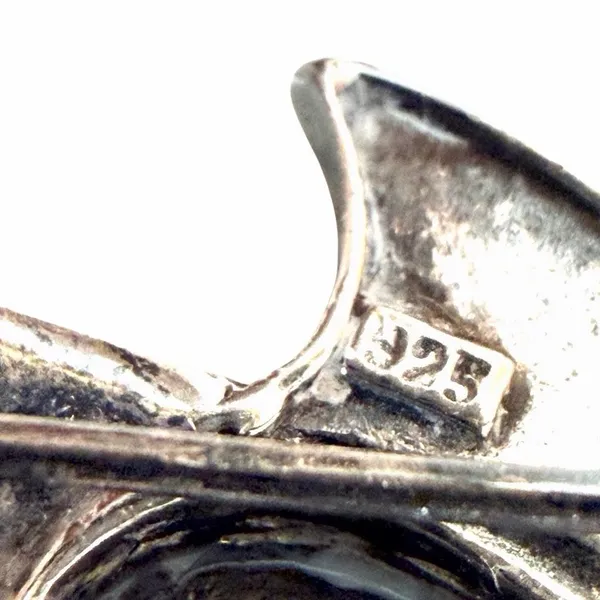 Vintage 925 Sterling Silver Black Onyx Marcasite Bird Brooch - Image 7