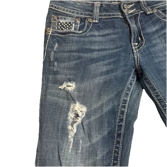 Miss Me Womens Straight‎ Leg Embellished Rhinestone Denim Distressed Jeans Sz 29 - Image 3