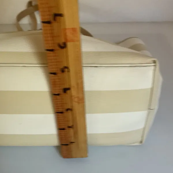 Kate Spade New York Striped Tote Bag Cream Beige Spade Charm Bow Shopper - Image 10