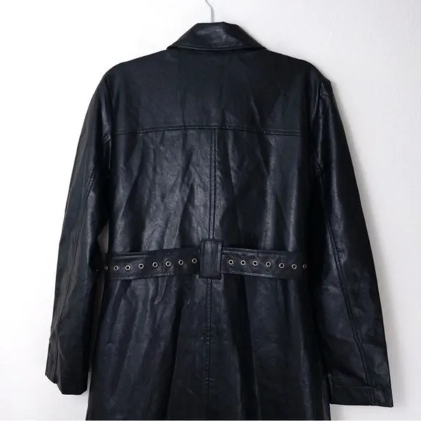 NWT Honor The Gift Vegan Leather Belted Trench Coat S Black Oversized Logo - Image 13