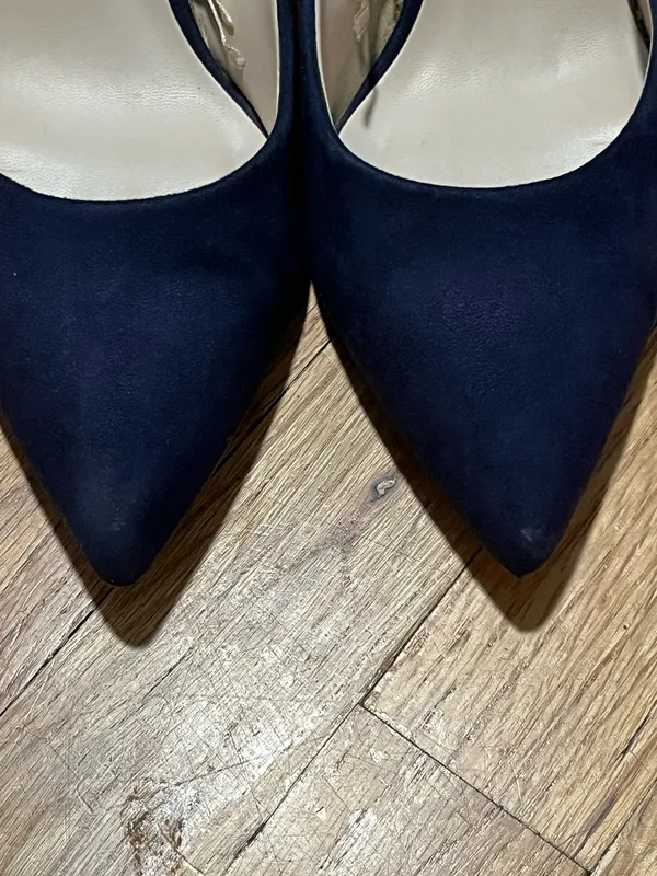 Zara Basic Navy Blue Suede Block Heel Pumps Size 8 Pointed Toe - Image 8