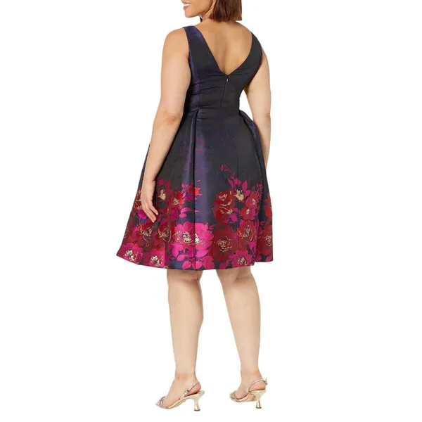 NWT Adrianna Papell Pleated Floral Jacquard Dress Navy Blue / Pink Multi 6 - Image 2