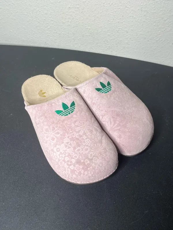 Adidas Liberty of London Adimule Slides Slip On Mule in Sandy Pink & Bold Green - Image 2