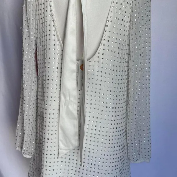 NWOT Bhldn Anthropologie fitting room wear White dress with‎ silver sequins - Image 3