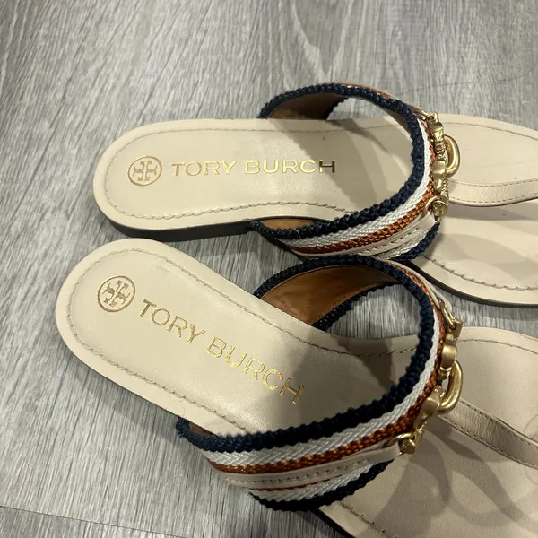 Tory Burch Jessa Cream Thong Nautical Preppy Sandal Size 7.5 - Image 3