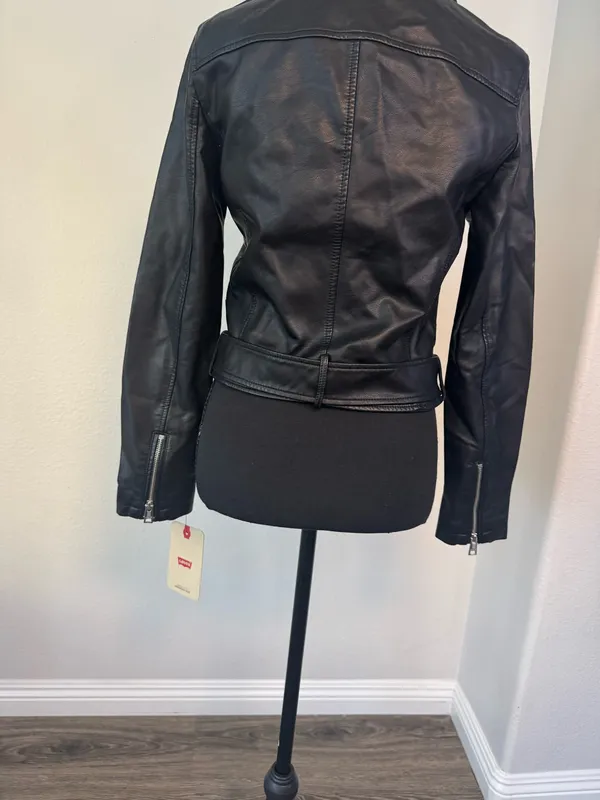 Levi’s Black Faux Leather Moto Biker Jacket NWT XS - Image 9