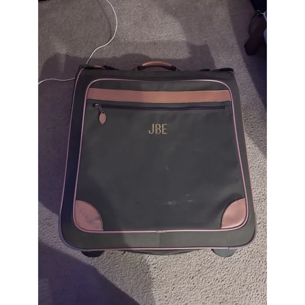 LL Bean Large Green Rolling Garment Bag Leather Trim Suitcase Bag 24" X 21"X8” - Image 7