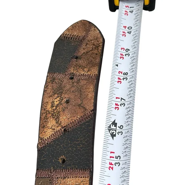 Y2K Chico’s Brown Patchwork Wide Belt M Rhinestone Geometric Buckle Boho Western - Image 14