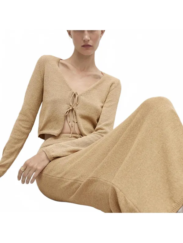 Mango Knitted Cardigan with Bow Jadore Gold XS - Image 8