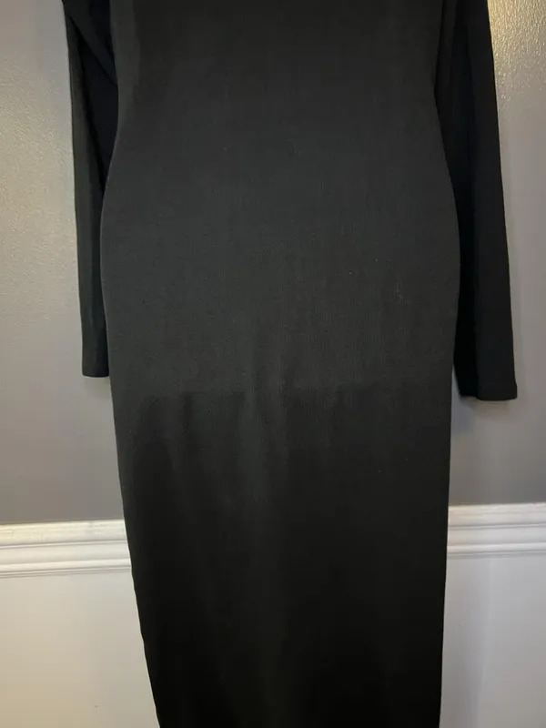 Zara Shirt Dress Womens Large Black Ruched Button Front Collared Knit Midi - Image 7