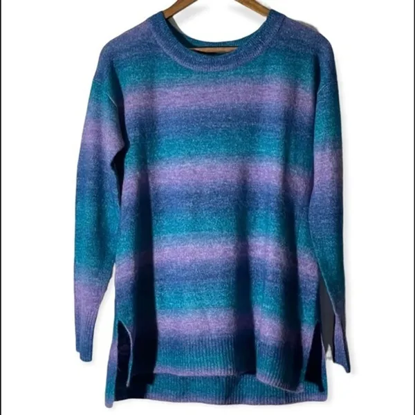Gap Relaxed Striped Sweater Womens Medium Teal Lavender Crew Neck Soft Knit - Image 3