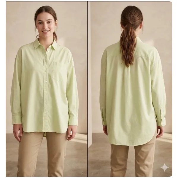 Madewell Womens Large Pale Sage Green Cotton Button Down Shirt Oversized Pocket - Image 2