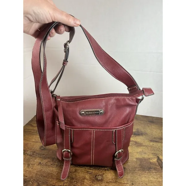 Franco Sarto Burgundy Shoulder Bag Faux Leather Zip Purse Adjustable Strap - Image 12